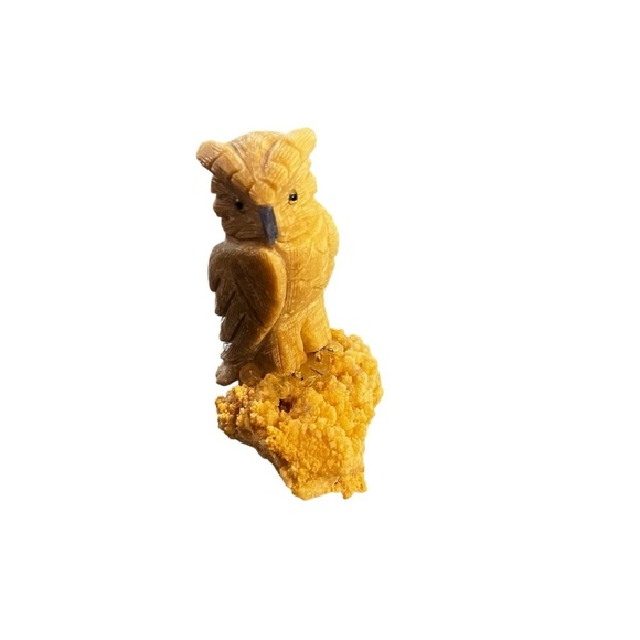 Handmade Other - Calcite Carved Stone Owl On Natural Crystal